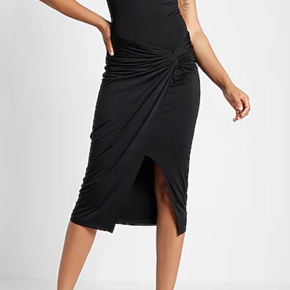 Express Black Ruched Midi Skirt